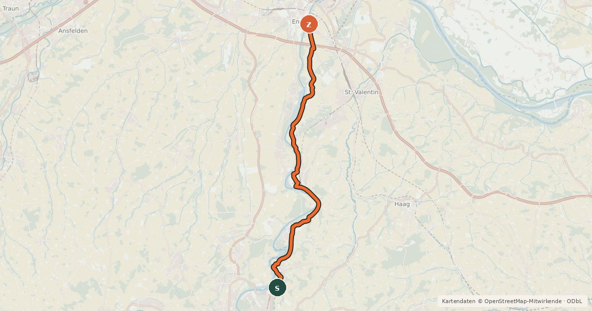 Kartenübersicht der Radroute Ennstalweg