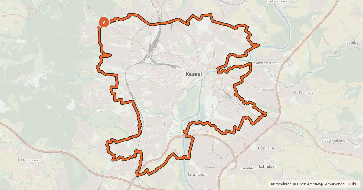 Kartenübersicht der Radroute Entdecker-Runde Kassel