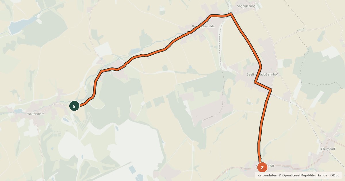 Kartenübersicht der Radroute Entlang der alten Bahn – Von Wünschendorf nach Werdau