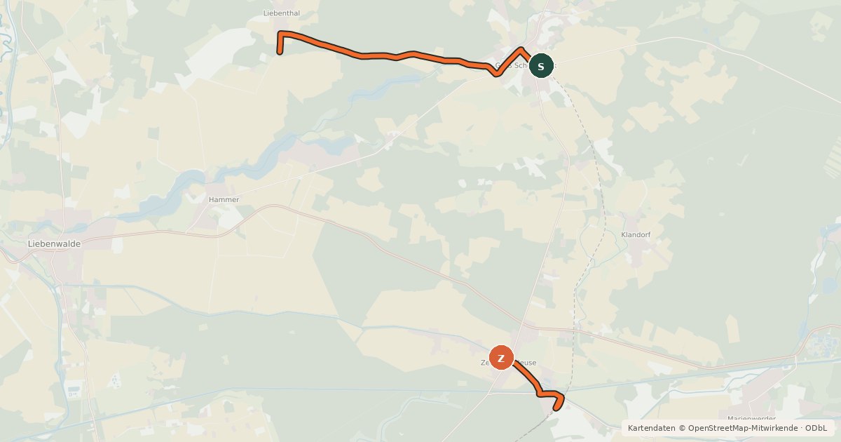 Kartenübersicht der Radroute Entlang der Heidekrautbahn Route 1
