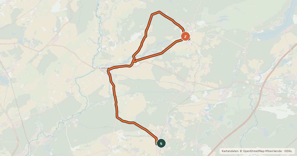 Kartenübersicht der Radroute Entlang der Heidekrautbahn Route 10