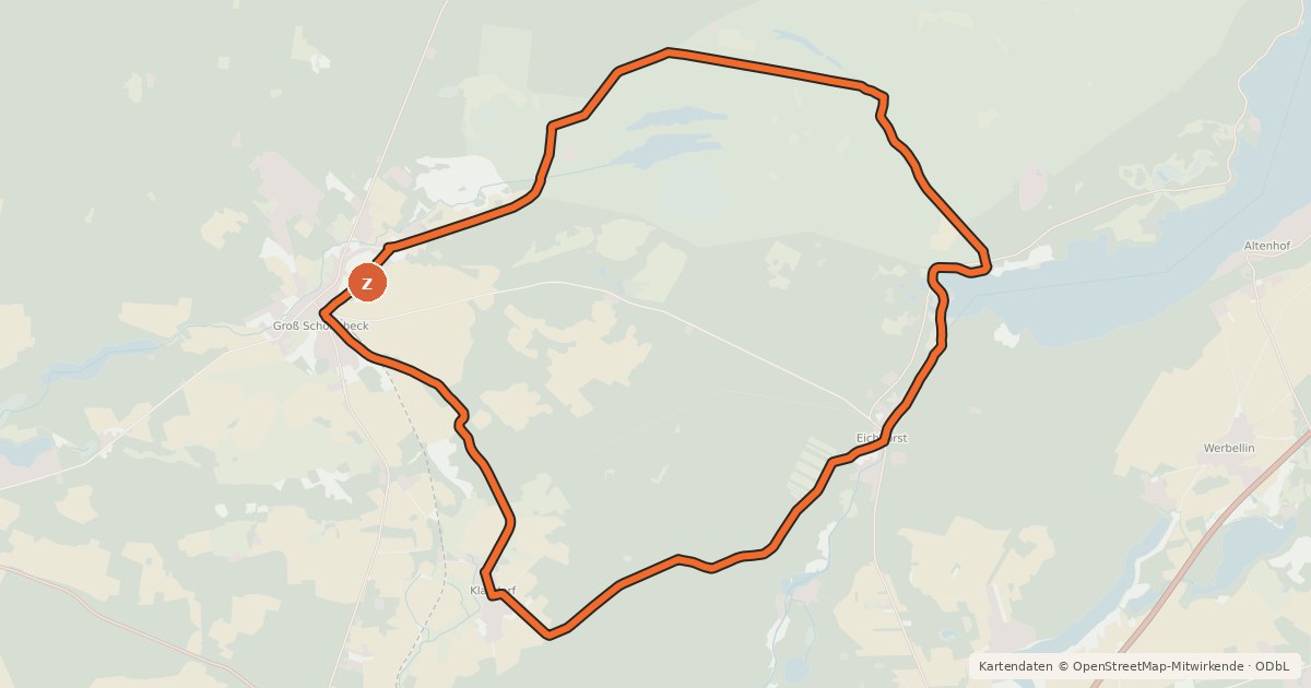 Kartenübersicht der Radroute Entlang der Heidekrautbahn Route 2