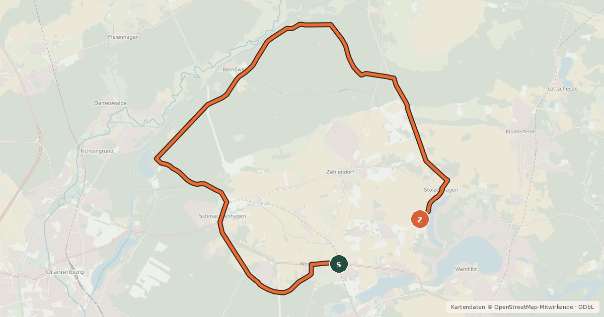 Kartenübersicht der Radroute Entlang der Heidekrautbahn Route 3