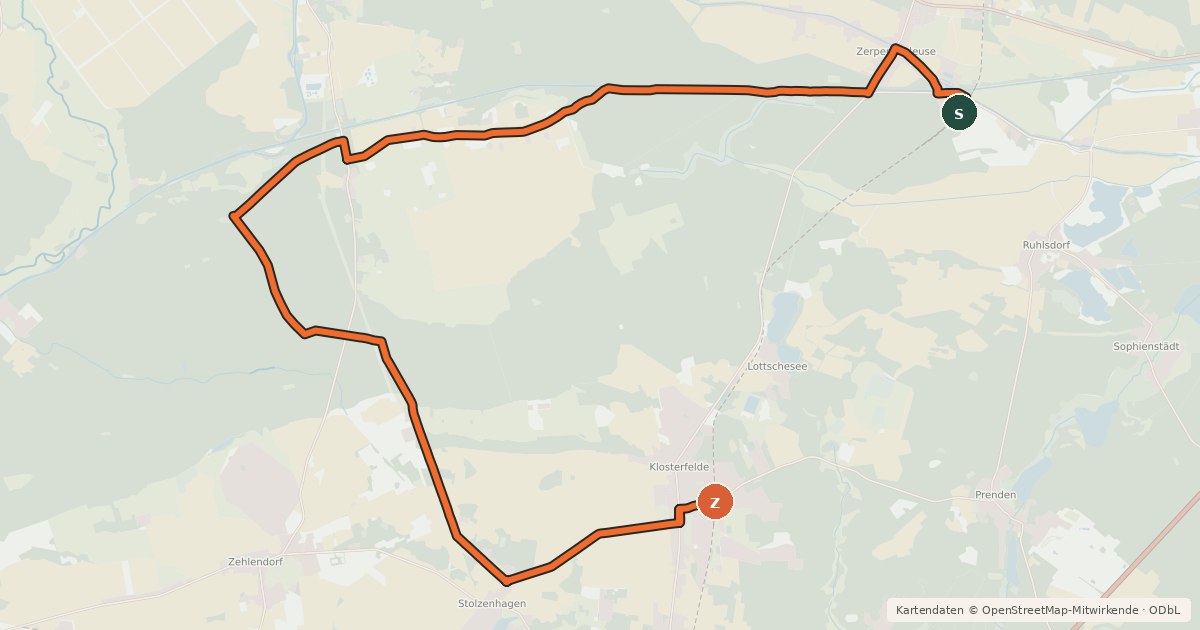 Kartenübersicht der Radroute Entlang der Heidekrautbahn Route 4