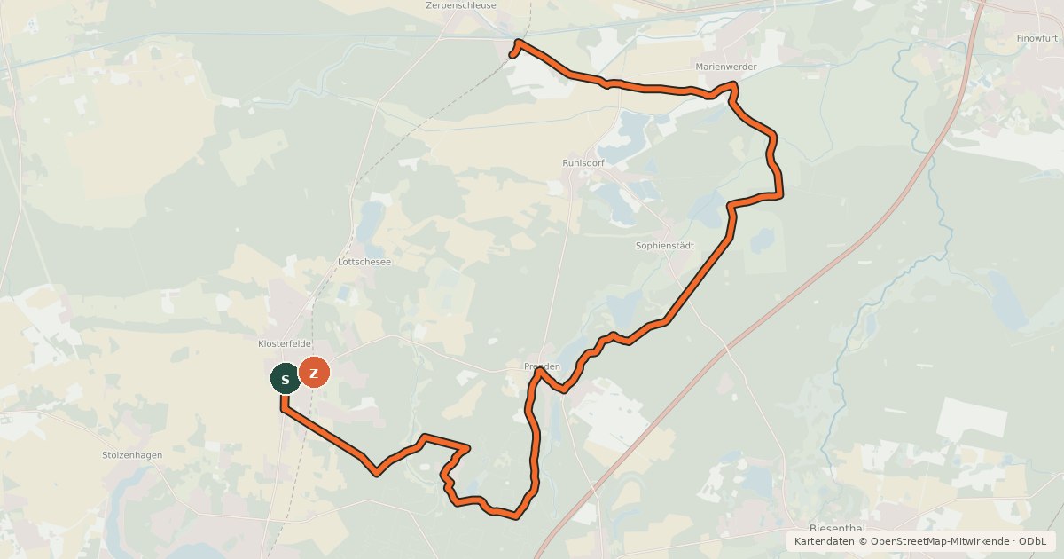 Kartenübersicht der Radroute Entlang der Heidekrautbahn Route 5