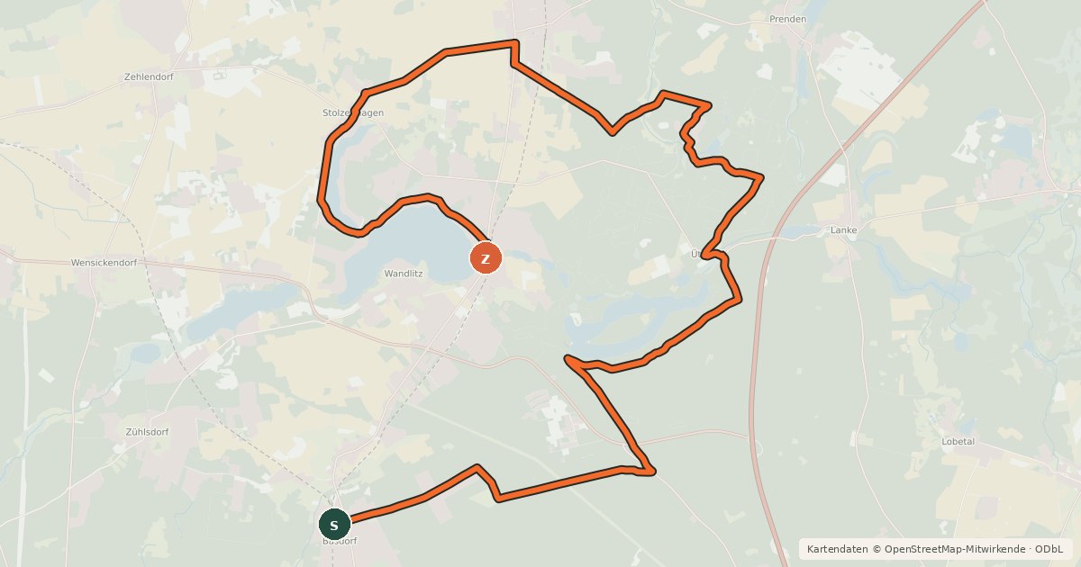 Kartenübersicht der Radroute Entlang der Heidekrautbahn Route 6