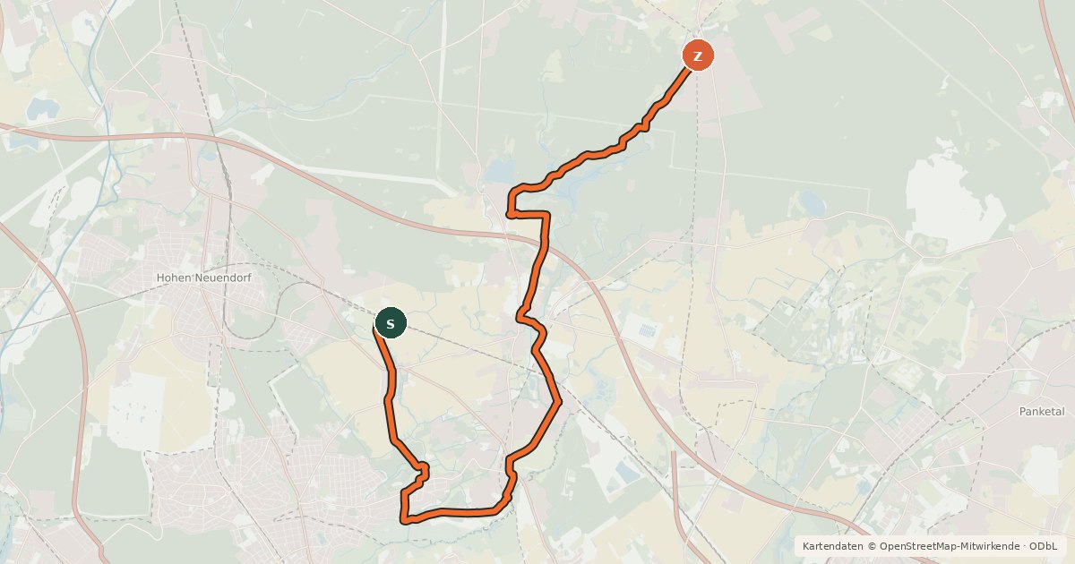 Kartenübersicht der Radroute Entlang der Heidekrautbahn Route 9