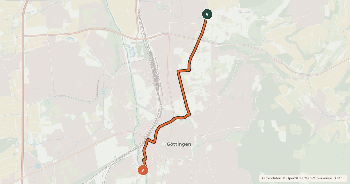 Kartenübersicht der Radroute eRadschnellweg Göttingen
