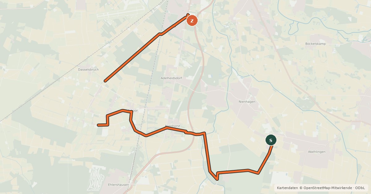 Kartenübersicht der Radroute Erdöl-Route
