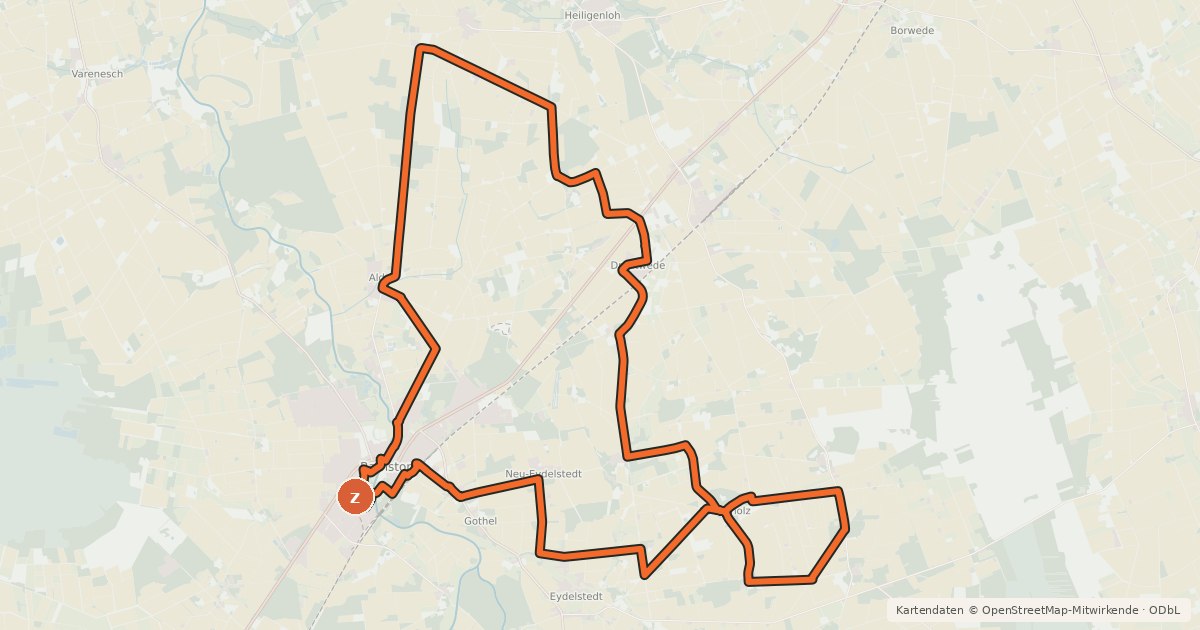 Kartenübersicht der Radroute Erdölroute Barnstorf