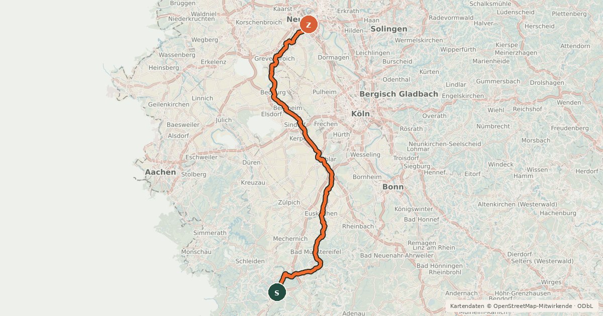 Kartenübersicht der Radroute Erftradweg