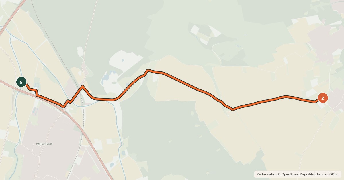 Kartenübersicht der Radroute Erftstadt Kühlseggen (62) - Bornheim Rösberg (68)