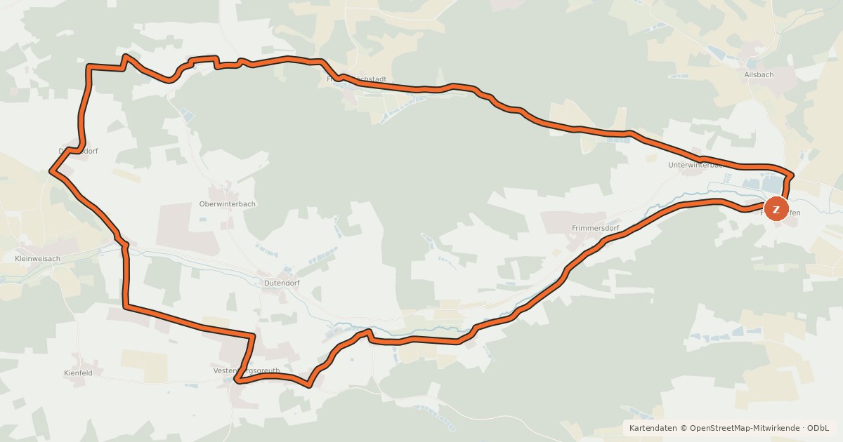 Kartenübersicht der Radroute ERH1 Radrundwanderweg