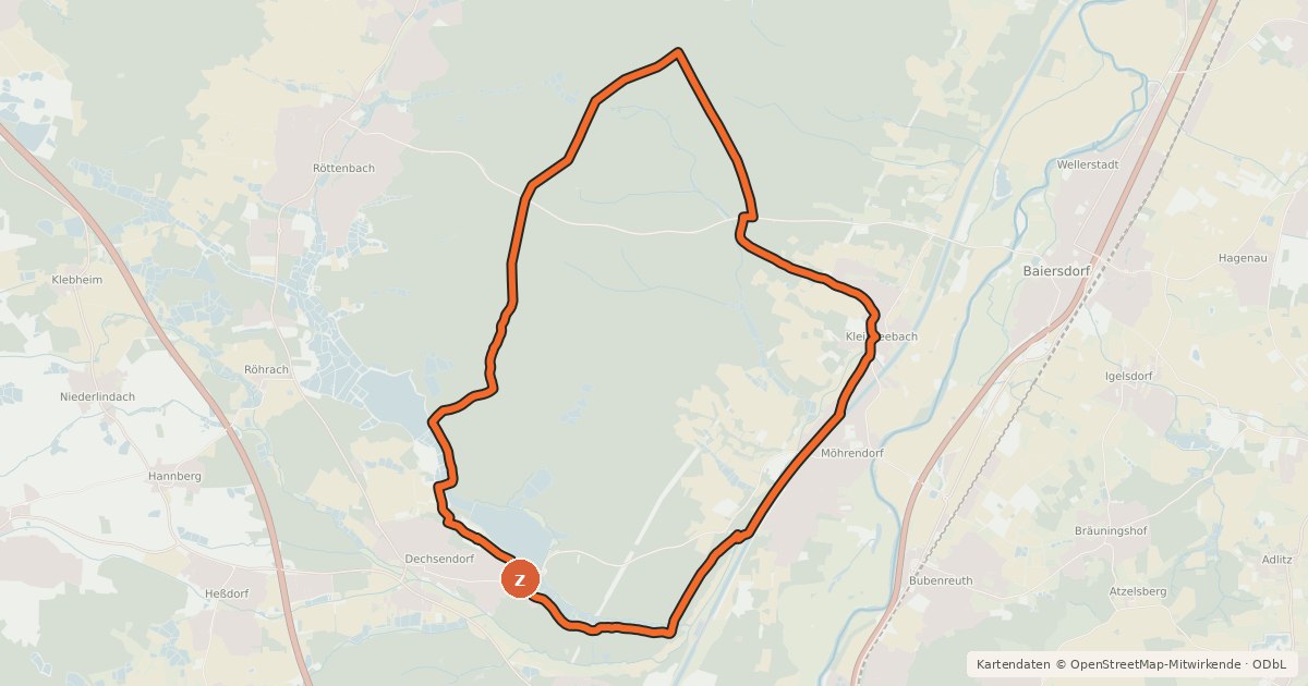 Kartenübersicht der Radroute ERH6 Radrundwanderweg
