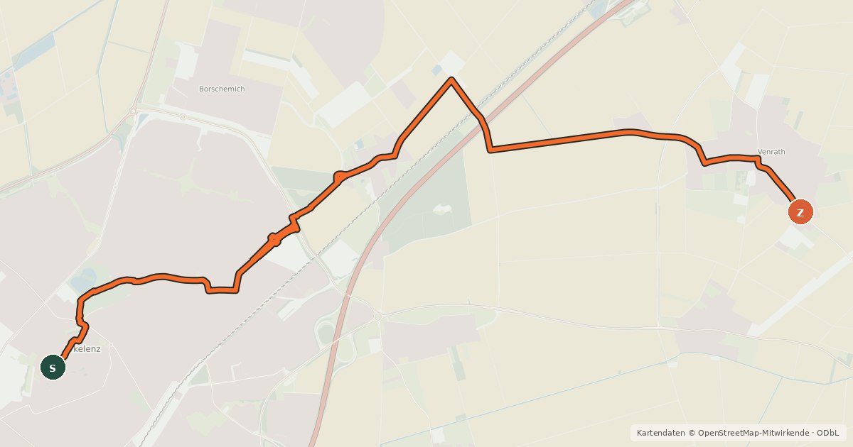 Kartenübersicht der Radroute Erkelenz (81) - Erkelenz (87)
