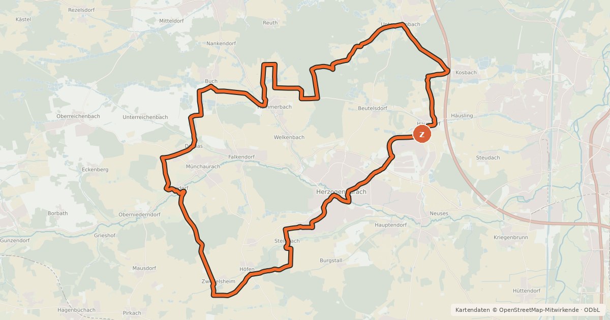 Kartenübersicht der Radroute Erlangen-Höchstadt Radrundwanderweg 5