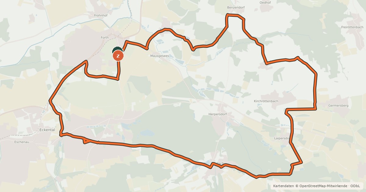 Kartenübersicht der Radroute Erlangen-Höchstadt Radwanderweg 10