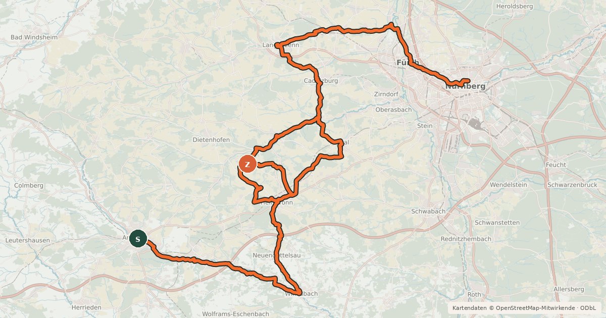 Kartenübersicht der Radroute ErlebnisRadweg Hohenzollern
