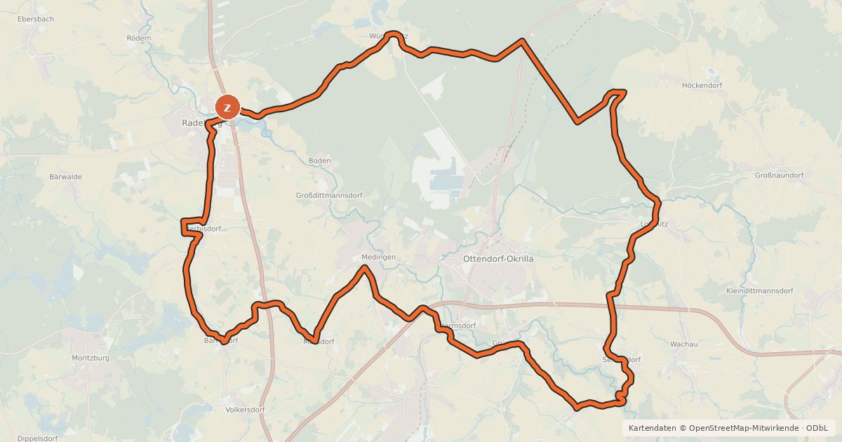 Kartenübersicht der Radroute Erlebnisregion Dresden Route 1