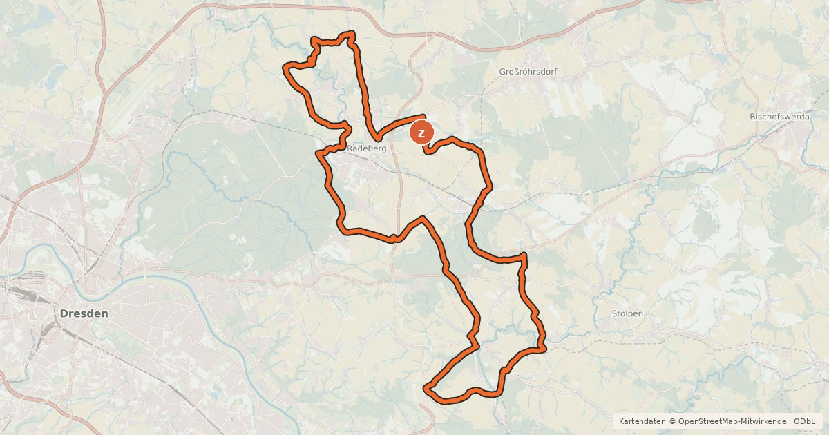 Kartenübersicht der Radroute Erlebnisregion Dresden Route 2