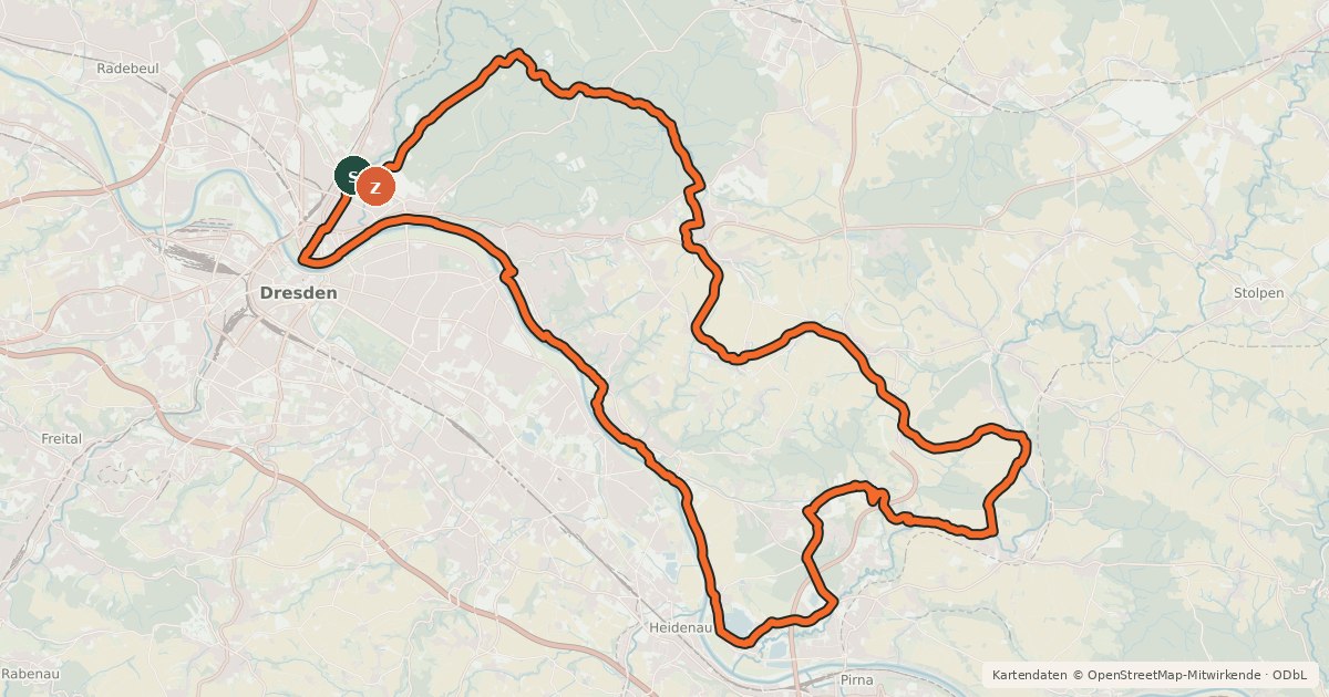 Kartenübersicht der Radroute Erlebnisregion Dresden Route 3