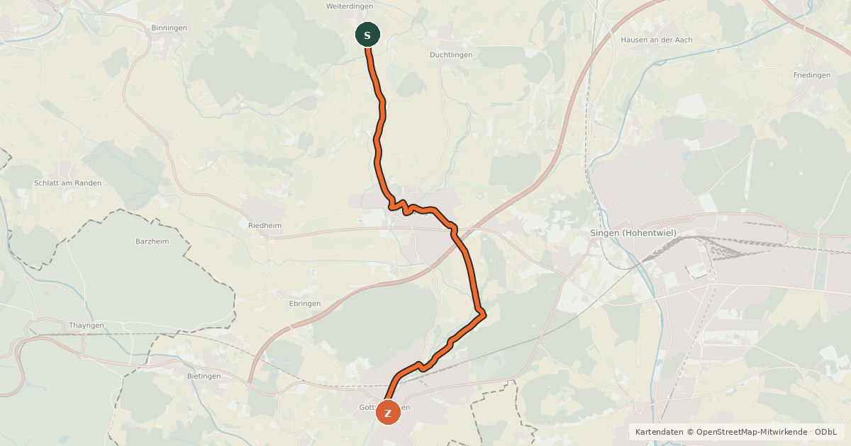 Kartenübersicht der Radroute Erlebnistour 15a