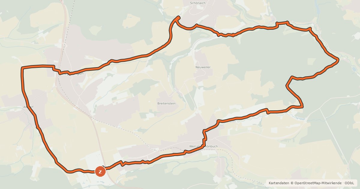 Kartenübersicht der Radroute Erlebnistour Rundtour Gelb