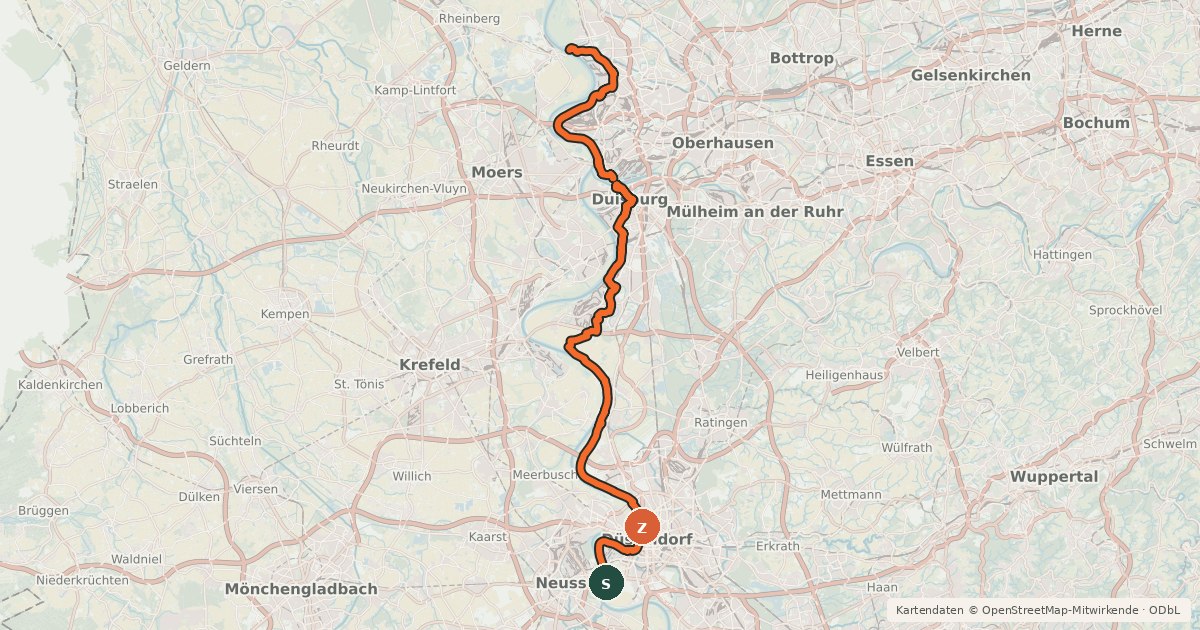 Kartenübersicht der Radroute Erlebnisweg Rheinschiene (Ost (Nord))