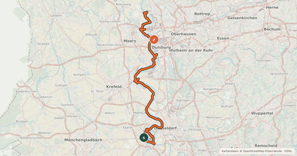Kartenübersicht der Radroute Erlebnisweg Rheinschiene (West (Nord))