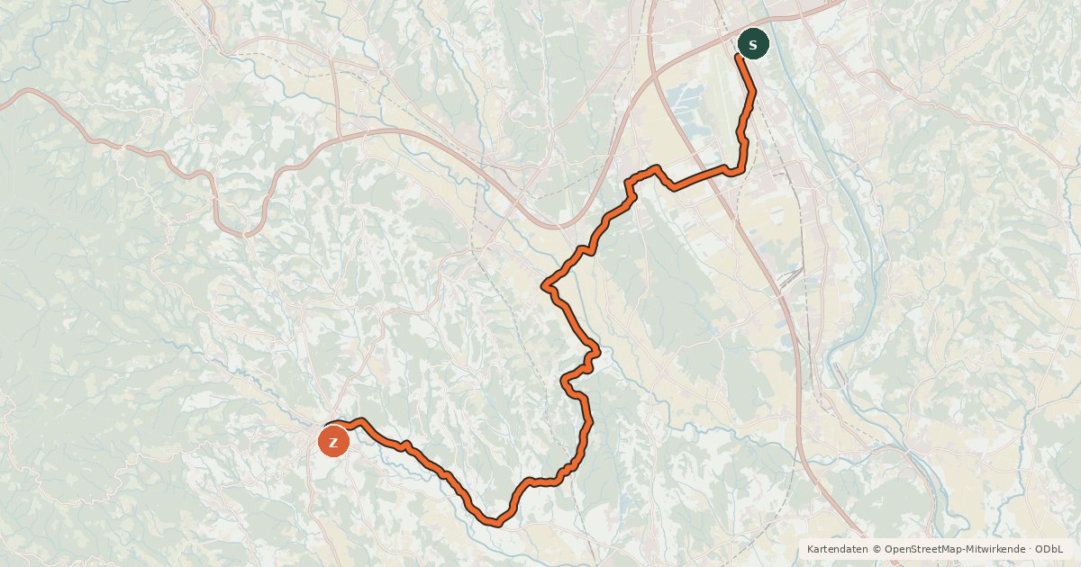 Kartenübersicht der Radroute Erzherzog Johann Radweg