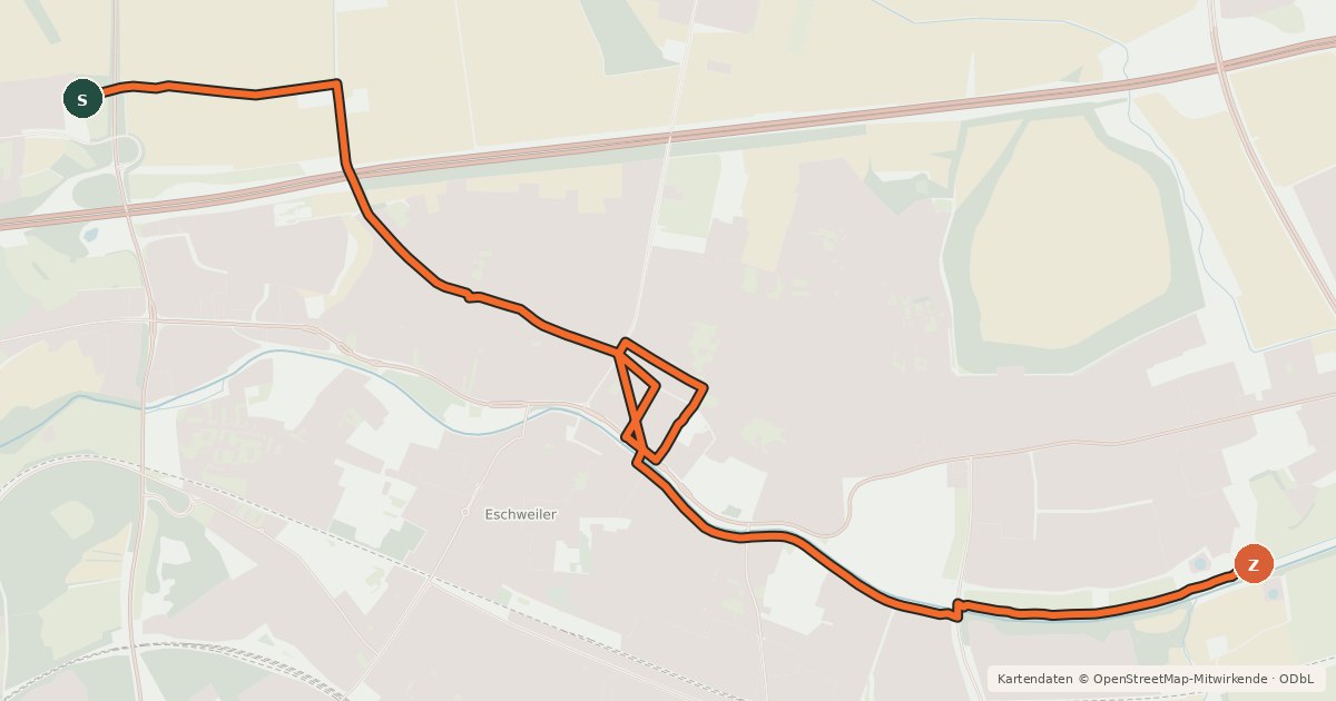 Kartenübersicht der Radroute Eschweiler (81) - Eschweiler (83)