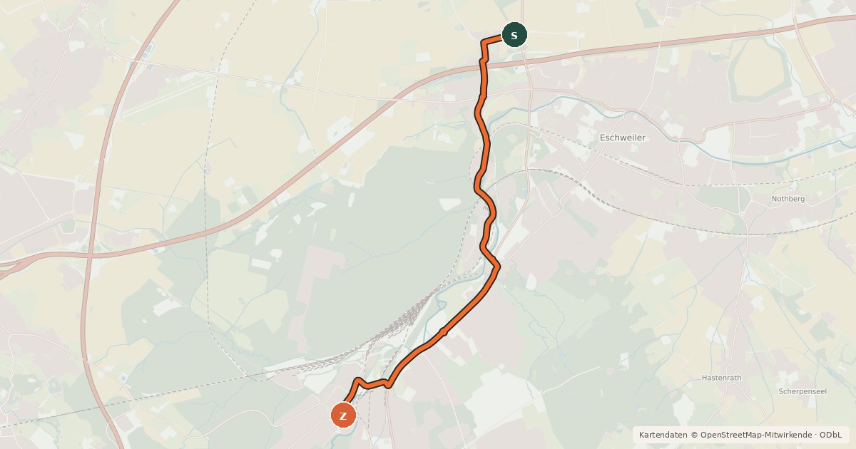 Kartenübersicht der Radroute Eschweiler (81) - Stolberg (87)