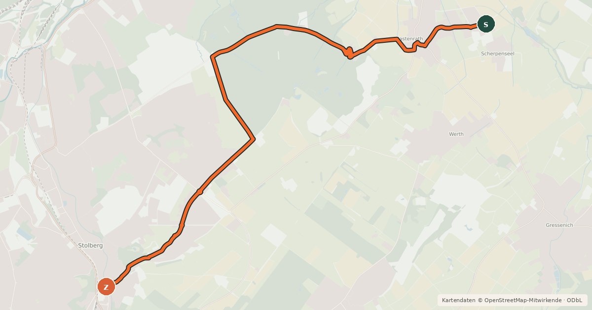 Kartenübersicht der Radroute Eschweiler (89) - Stolberg (91)