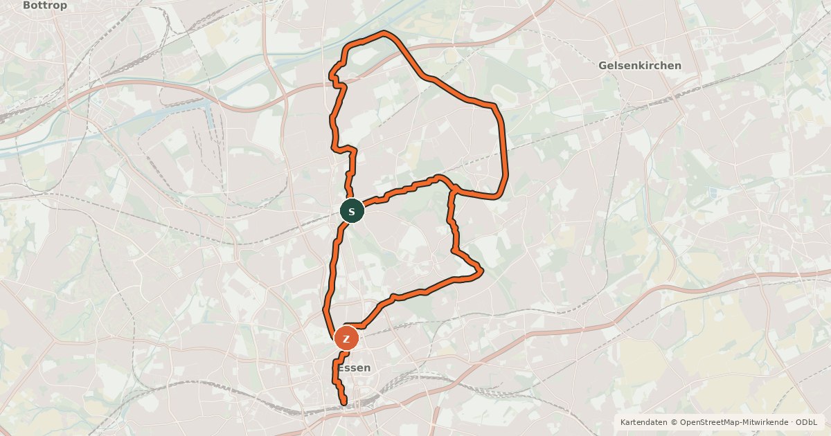Kartenübersicht der Radroute Essen erfahren - Route Nord