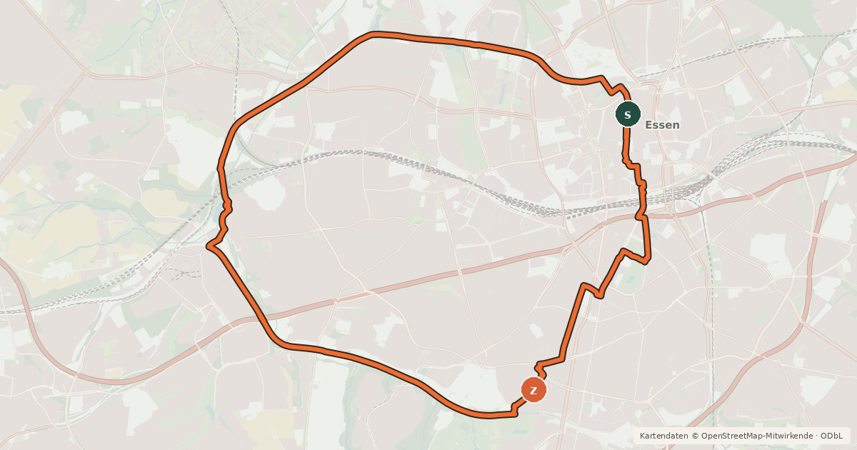 Kartenübersicht der Radroute Essen erfahren - Route West