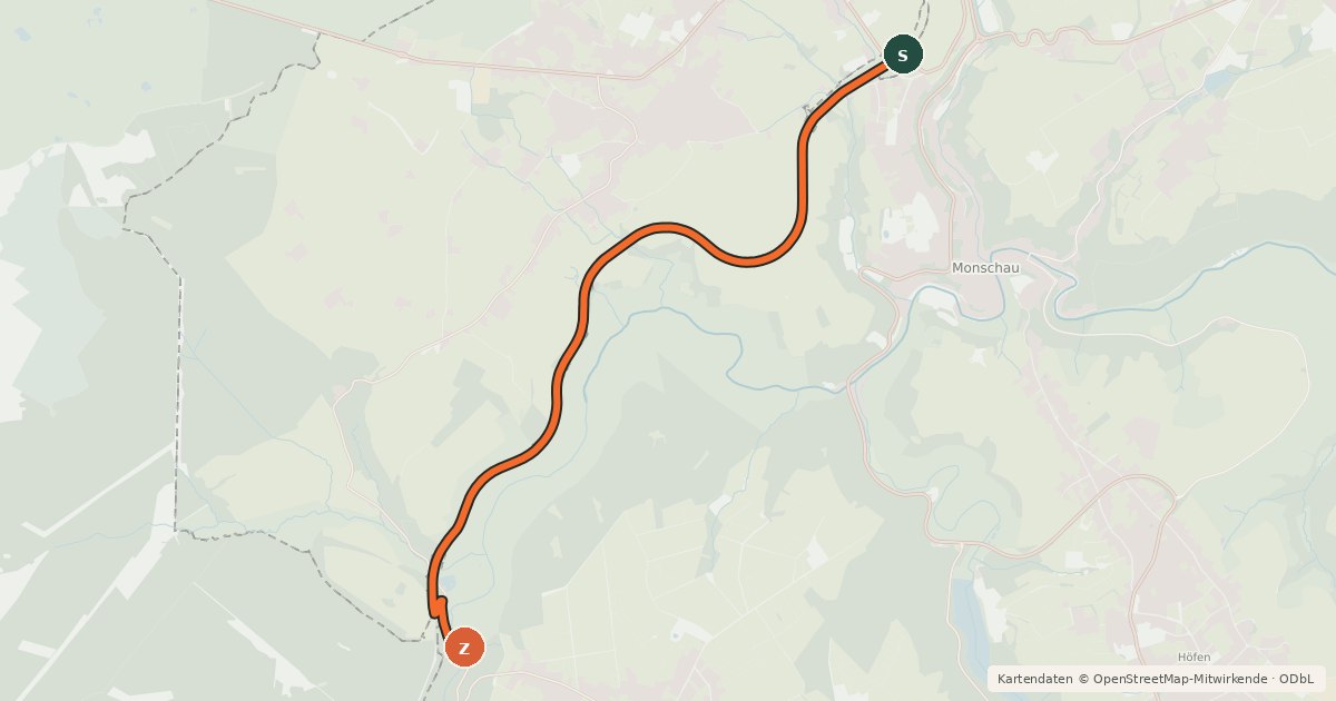 Kartenübersicht der Radroute Eupen (27) - Monschau (30)