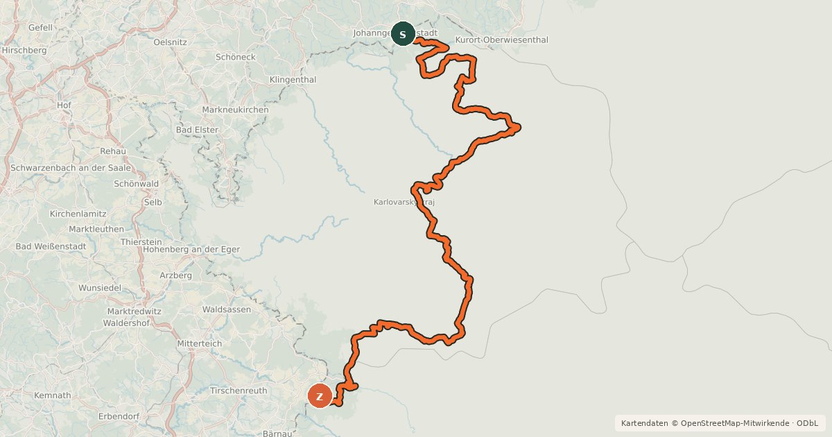 Kartenübersicht der Radroute Euregio-Egrensis-Radfernweg [CZ (Tschechien, Böhmen)]