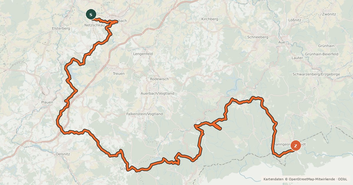 Kartenübersicht der Radroute Euregio-Egrensis-Radfernweg [DE-SN (Sachsen)]
