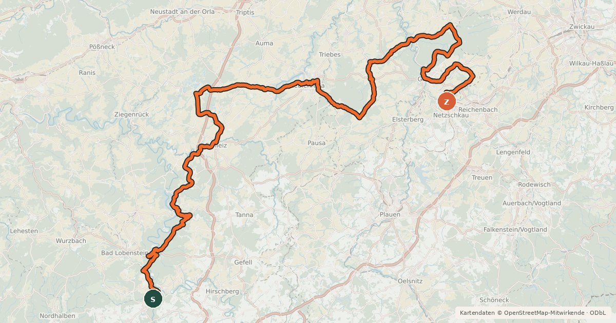 Kartenübersicht der Radroute Euregio-Egrensis-Radfernweg [DE-TH (Thüringen)]