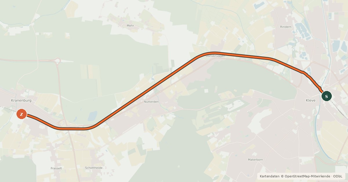 Kartenübersicht der Radroute Europa-Radbahn Kleve-Nijmegen