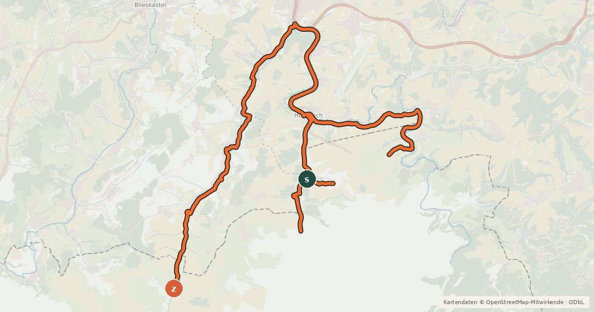 Kartenübersicht der Radroute Europäischer Mühlenradweg Hornbach Schwalb Bickenalb