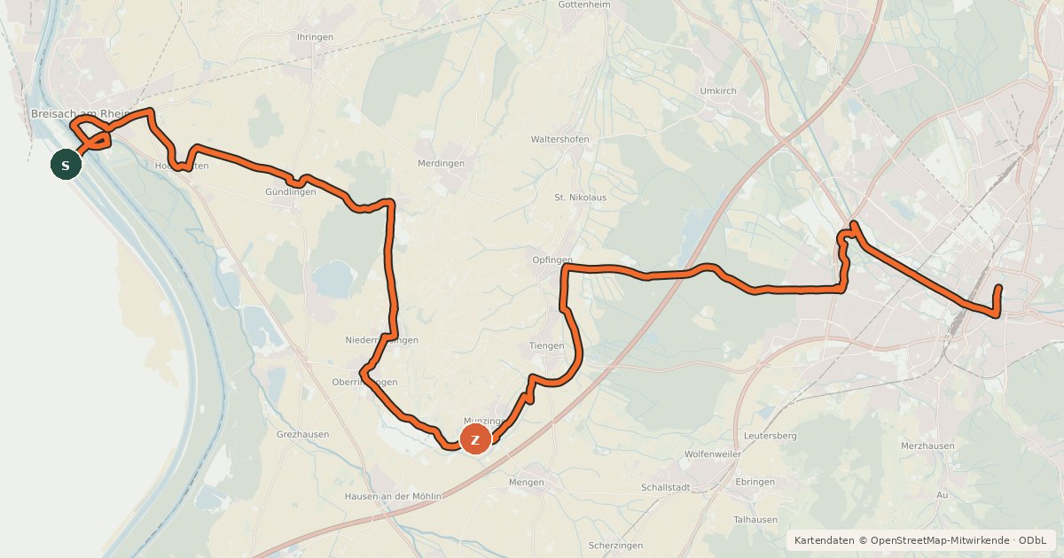 Kartenübersicht der Radroute Europäischer Radwanderweg Freiburg-Colmar