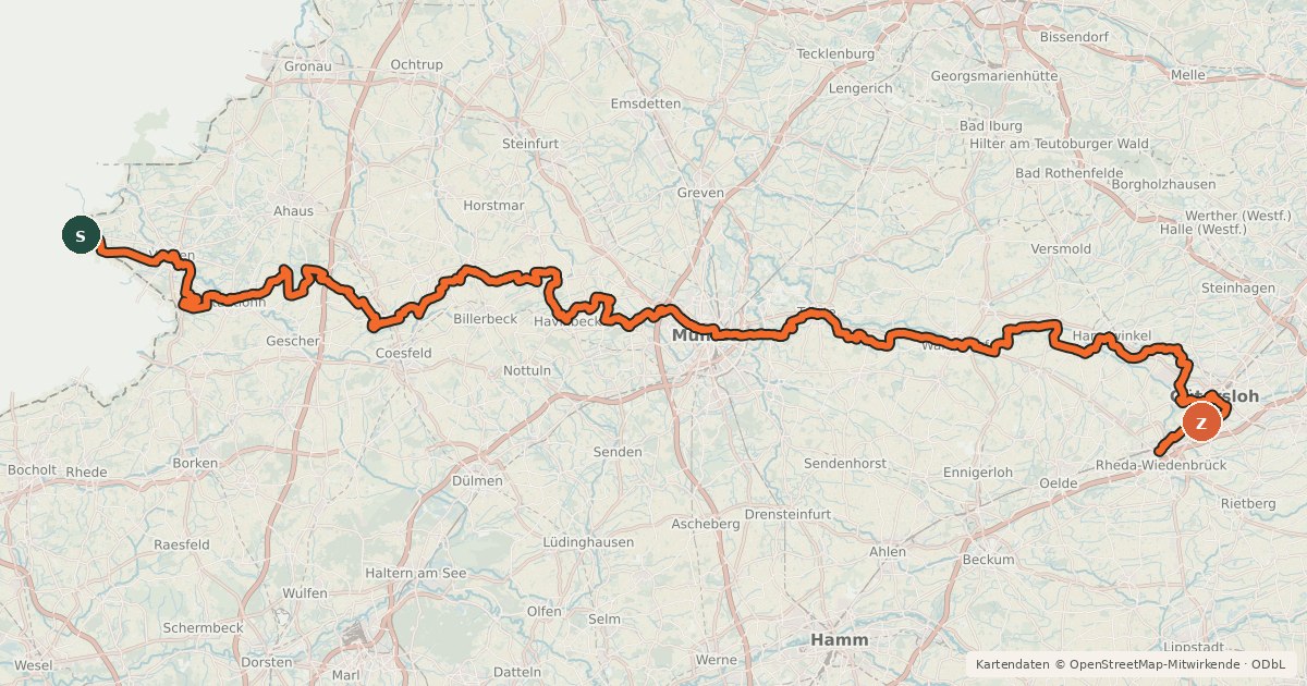 Kartenübersicht der Radroute Europaradweg R1 - Abschnitt Deutschland Teil 1