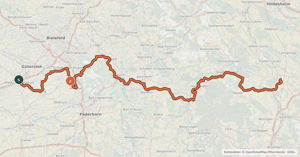 Kartenübersicht der Radroute Europaradweg R1 - Abschnitt Deutschland Teil 2