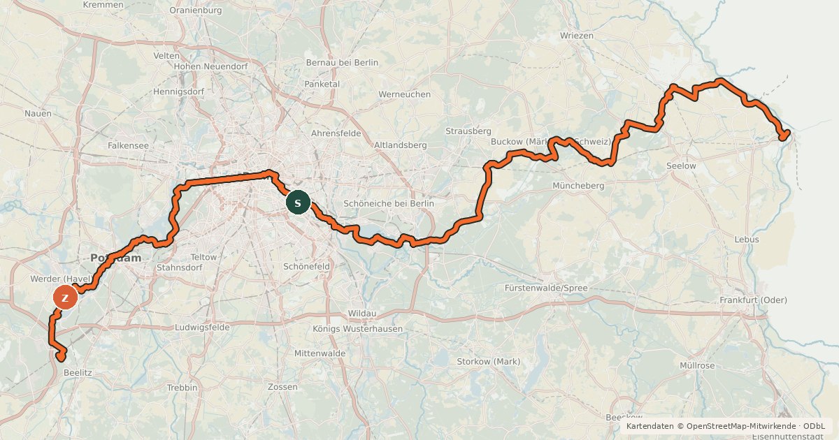 Kartenübersicht der Radroute Europaradweg R1 - Abschnitt Deutschland Teil 5