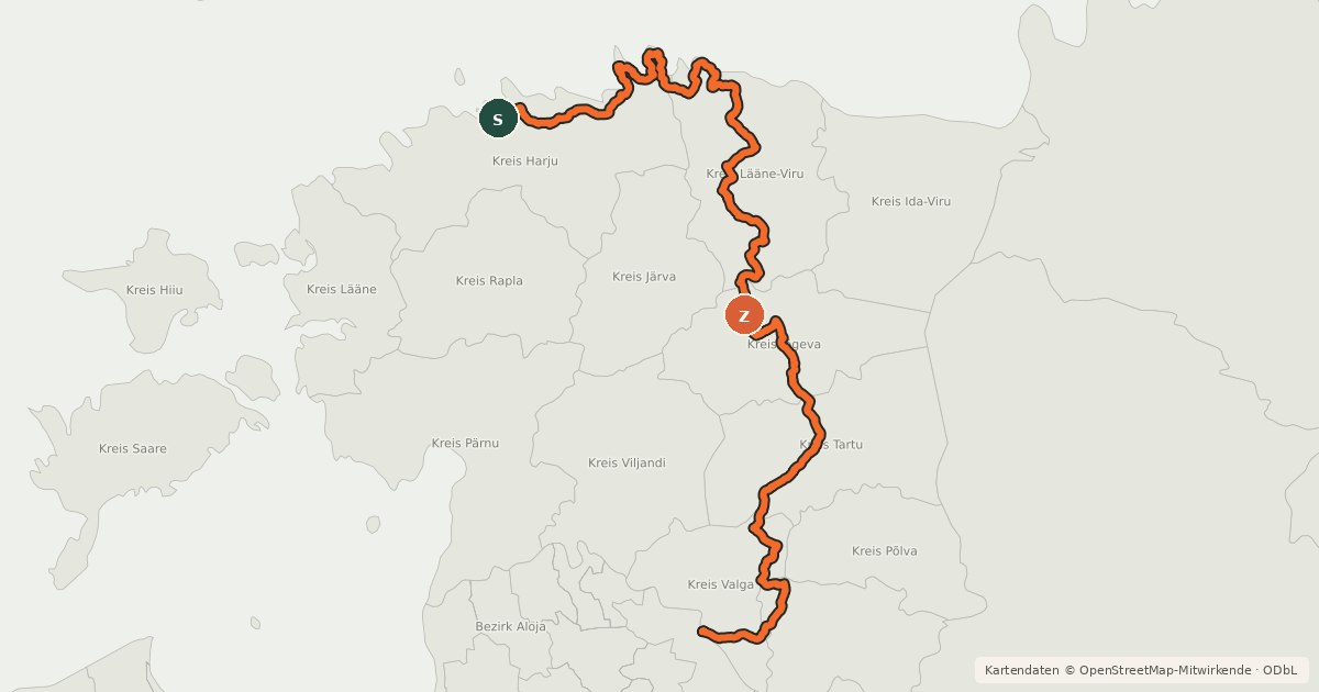 Kartenübersicht der Radroute EuroVelo 11 - East Europe Route - part Estonia