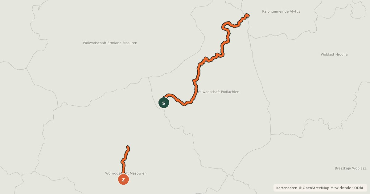 Kartenübersicht der Radroute EuroVelo 11 - East Europe Route - part Poland 1