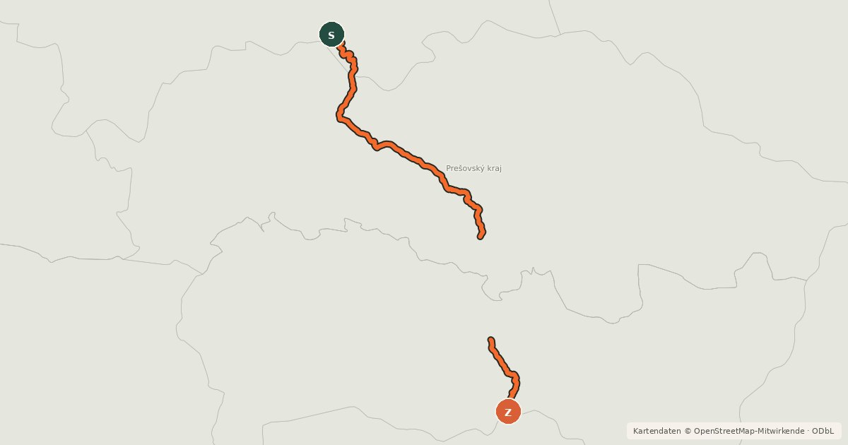 Kartenübersicht der Radroute EuroVelo 11 - East Europe Route - part Slovakia