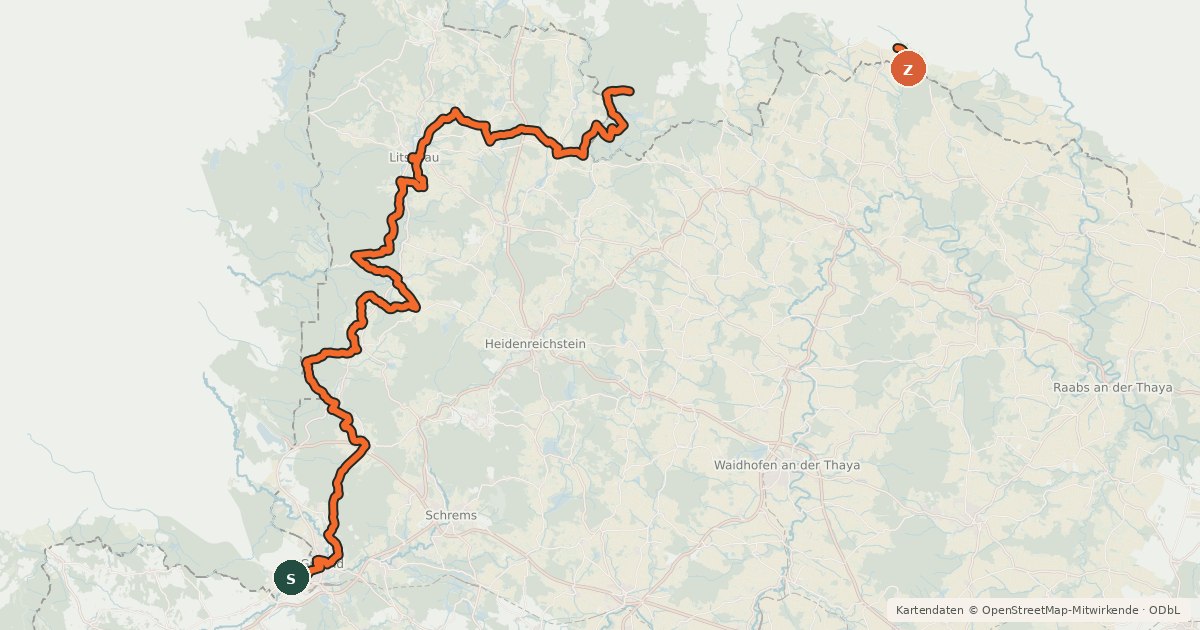 Kartenübersicht der Radroute EuroVelo 13 - Iron Curtain Trail