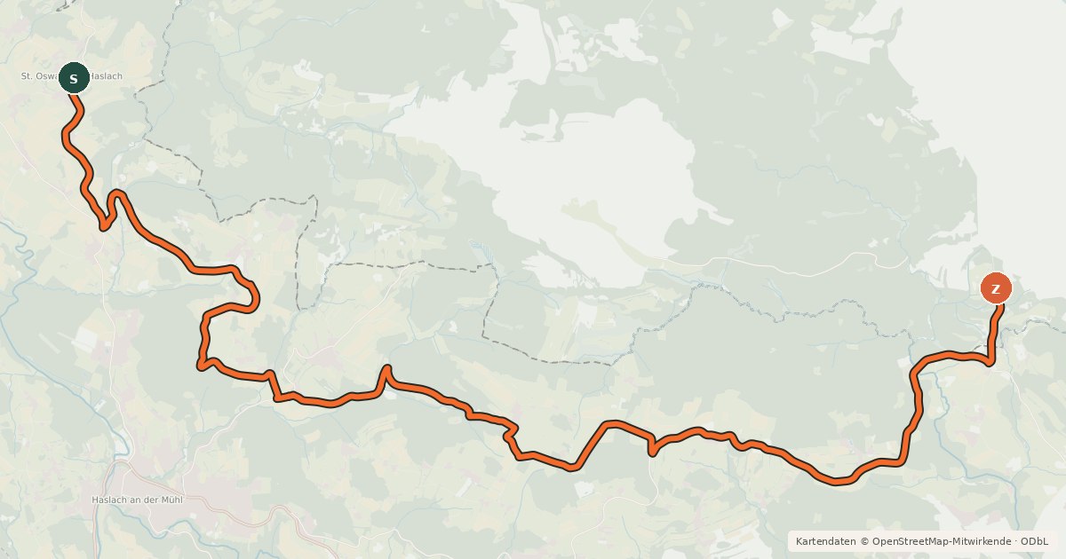 Kartenübersicht der Radroute EuroVelo 13 - Iron Curtain Trail [AT|CZ]_2 (Aigen-Schlägl - Český Heršlák)